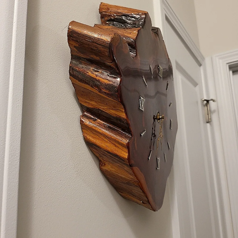 Vintage Natural Live Edge Wood Slab Wall Clock Handcrafted Works
